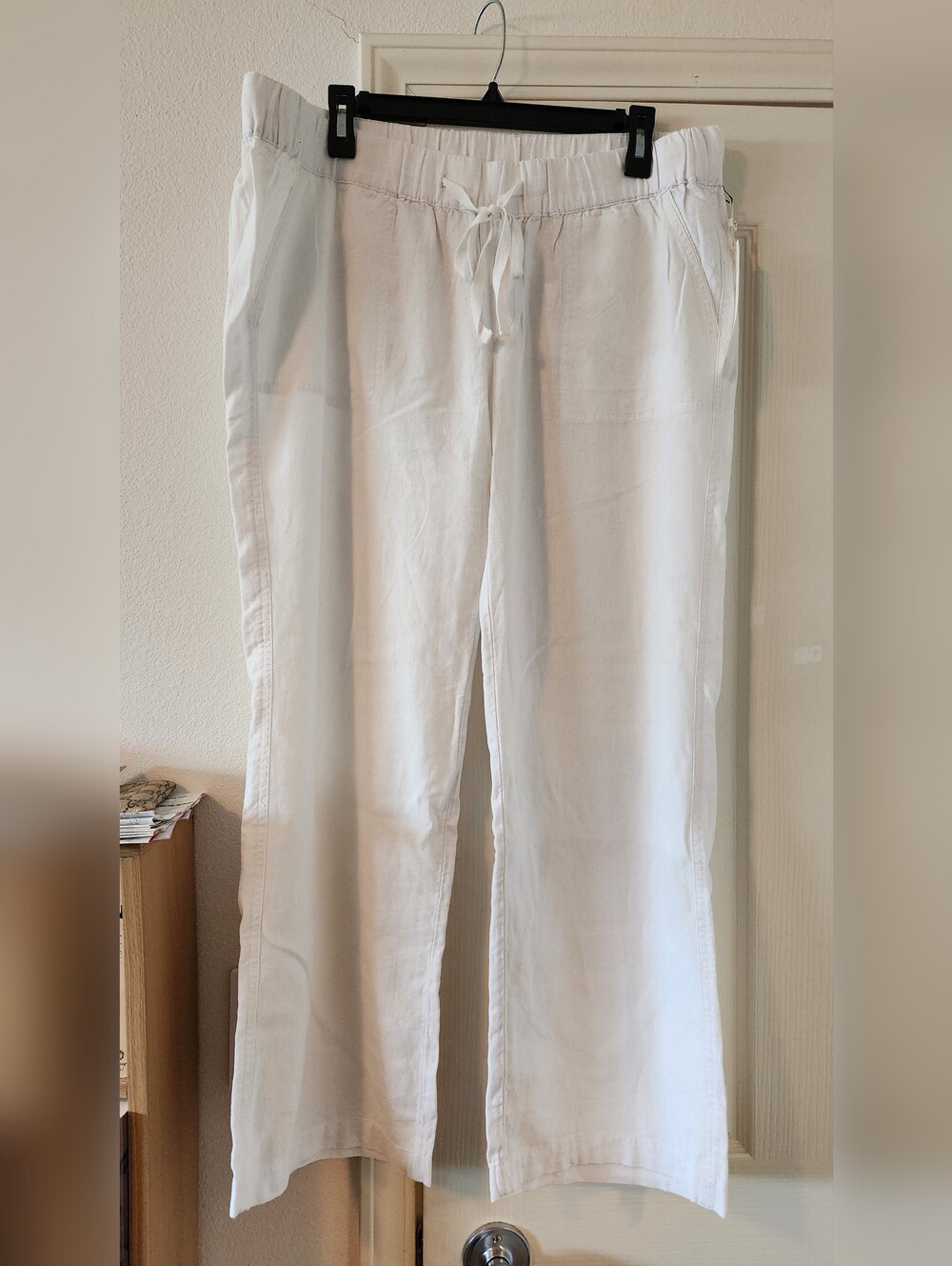 Caslon New White/Cream Linen Wide-Leg Drawstring Pants Size LP